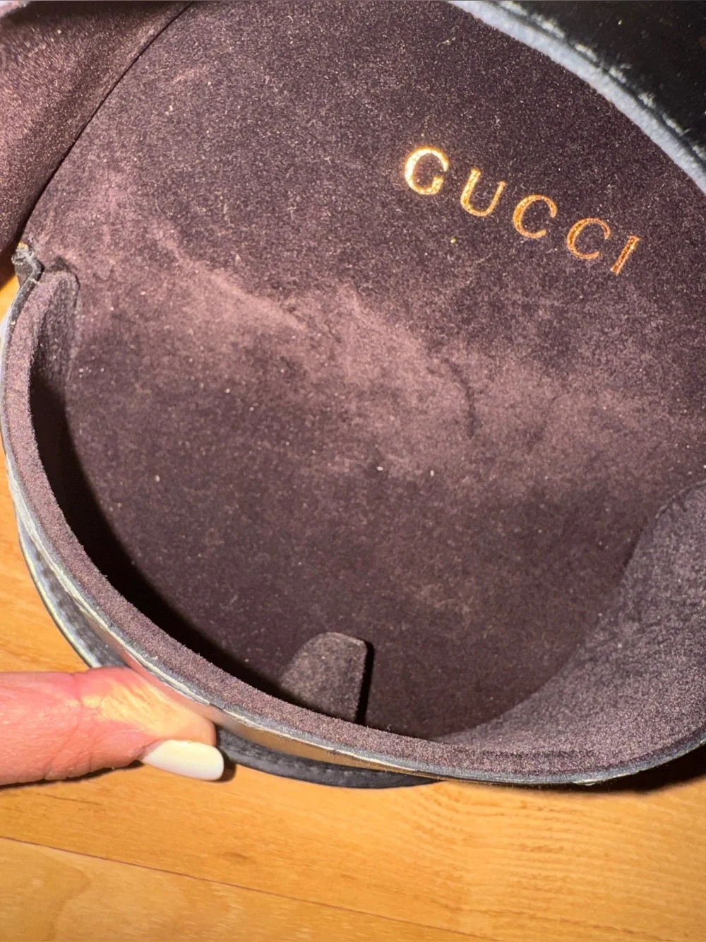Gucci Dark Brown Black Leather Eyewear Case with Gold Logo